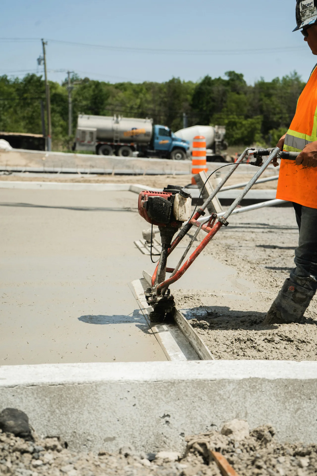 machine slipform curb and gutter being poured in Las Vegas