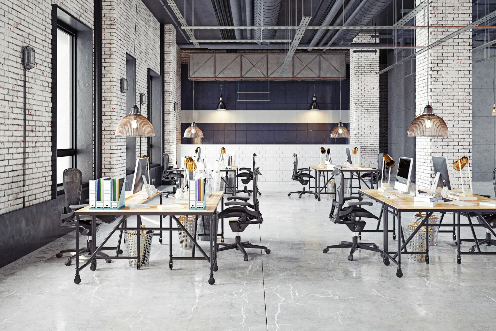 polished concrete floor in a bright Las Vegas office