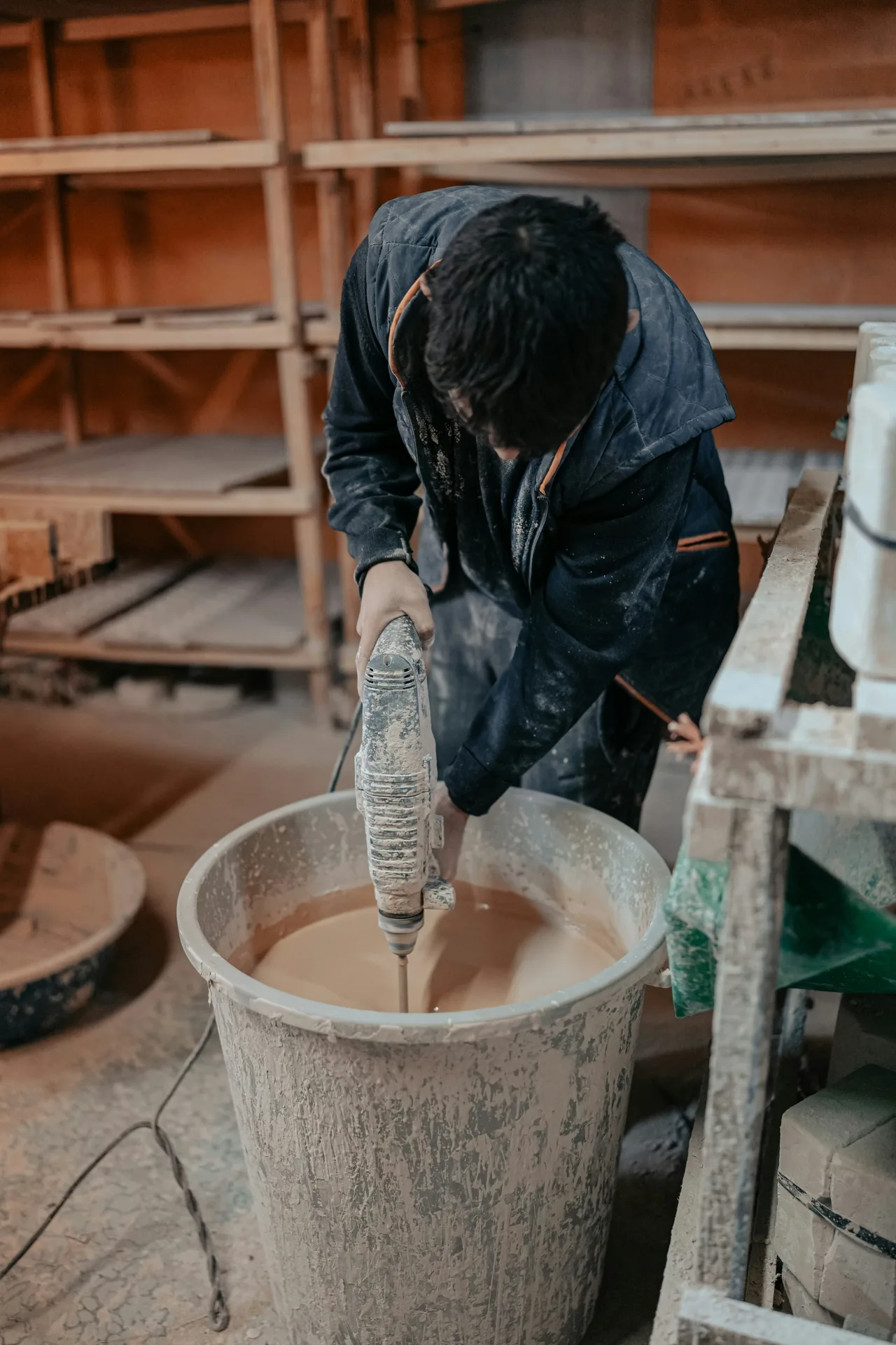 Sakrete mixed in a paddle mixer on a Las Vegas site