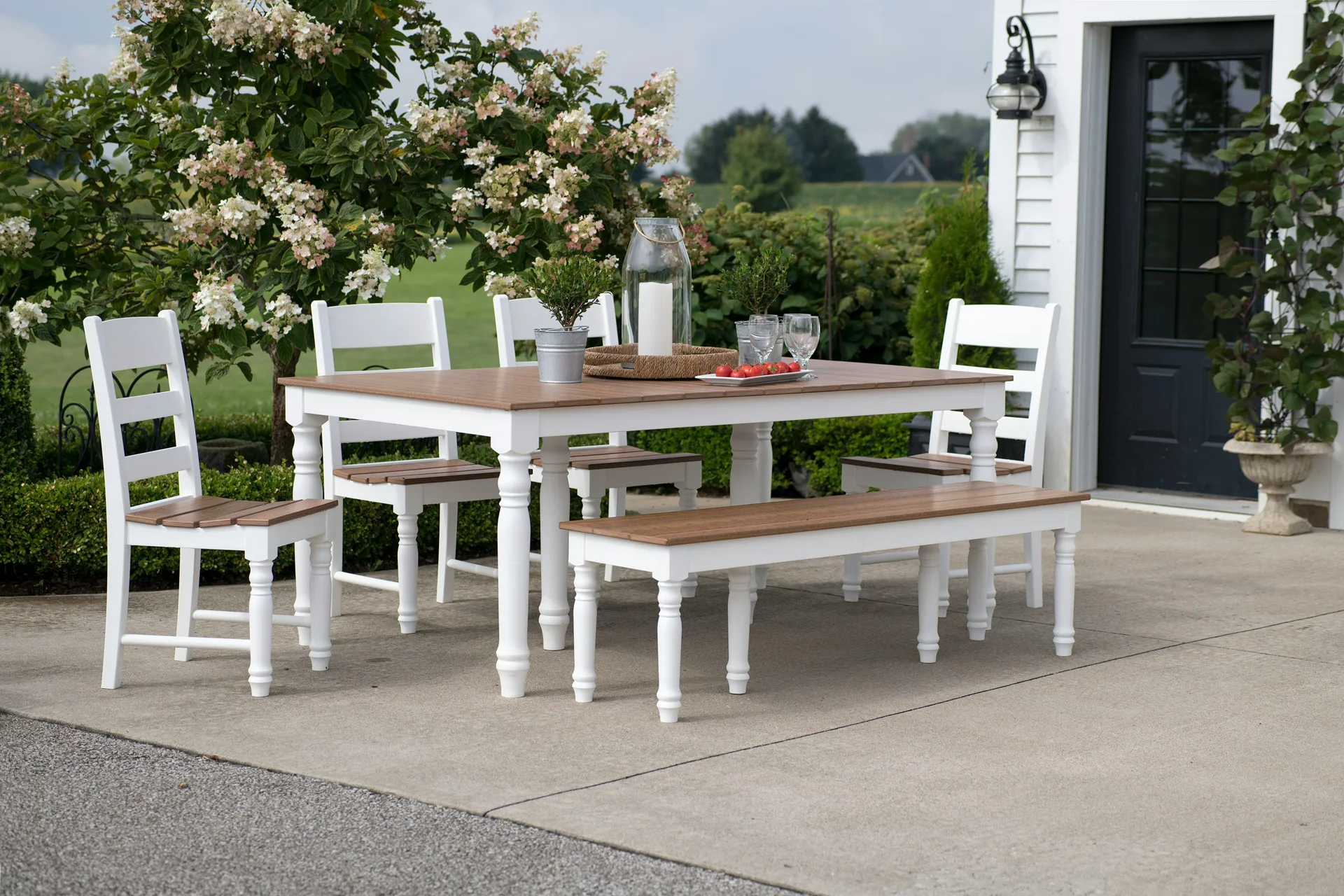 concrete patio with a dining table at a Las Vegas farmhouse