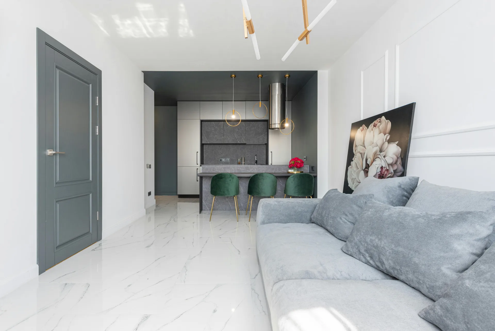 high-gloss polished concrete floor in a Las Vegas luxury living room