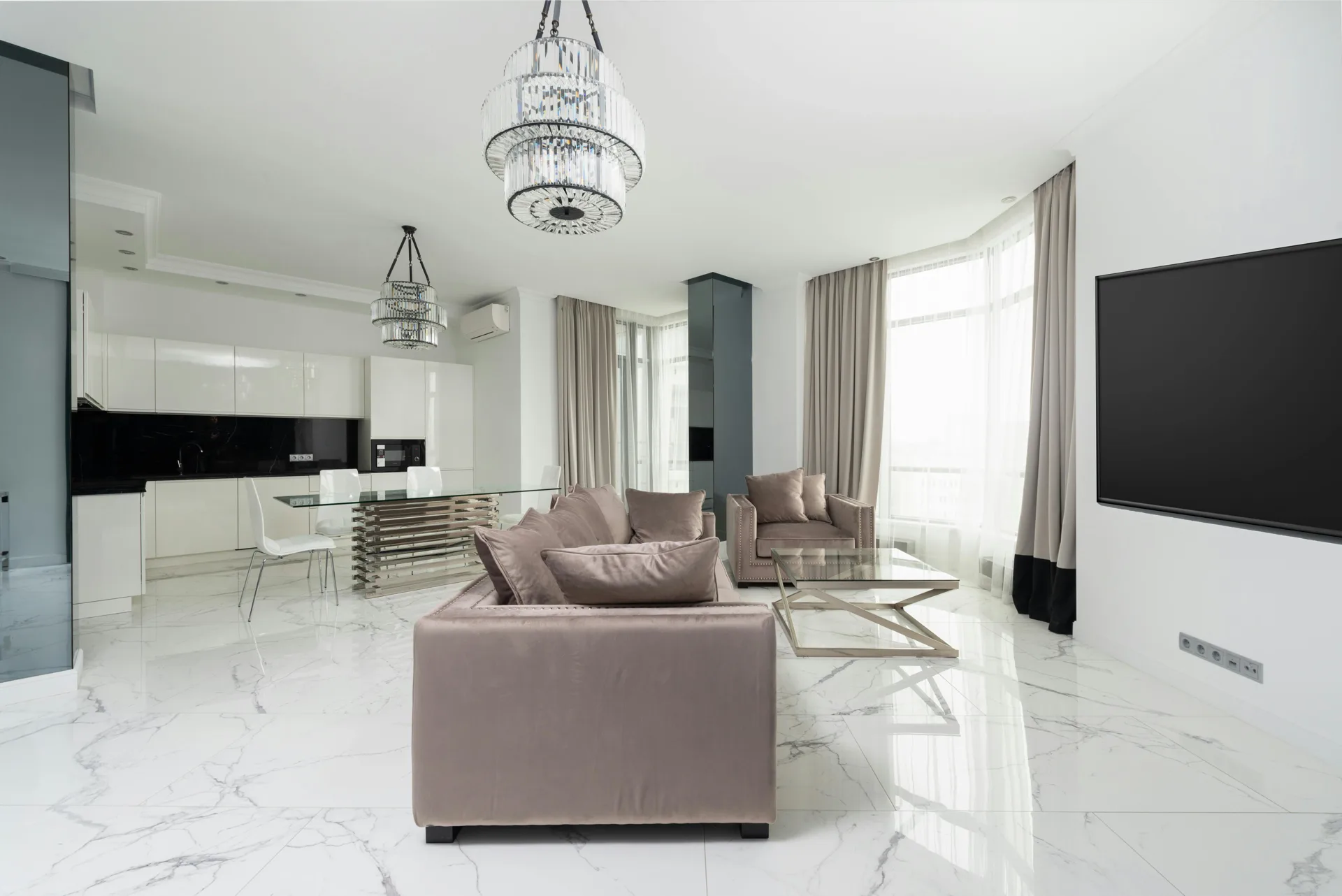 polished concrete floor in a luxury Las Vegas living room
